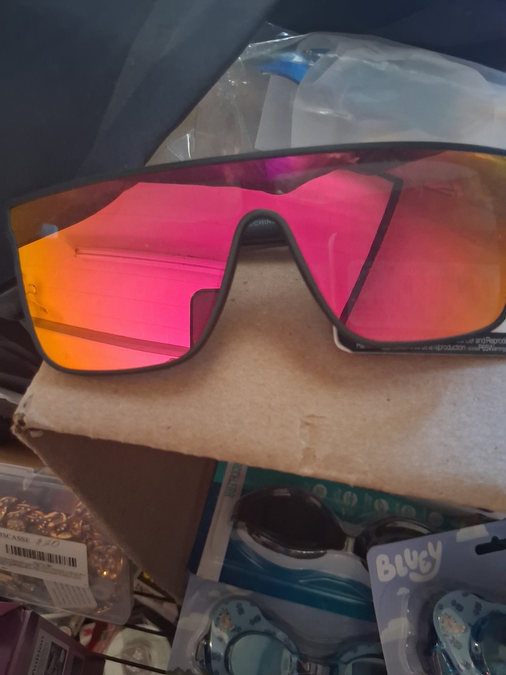Sport Shield Sunglasses with Pink-Orange Mirrored Lens